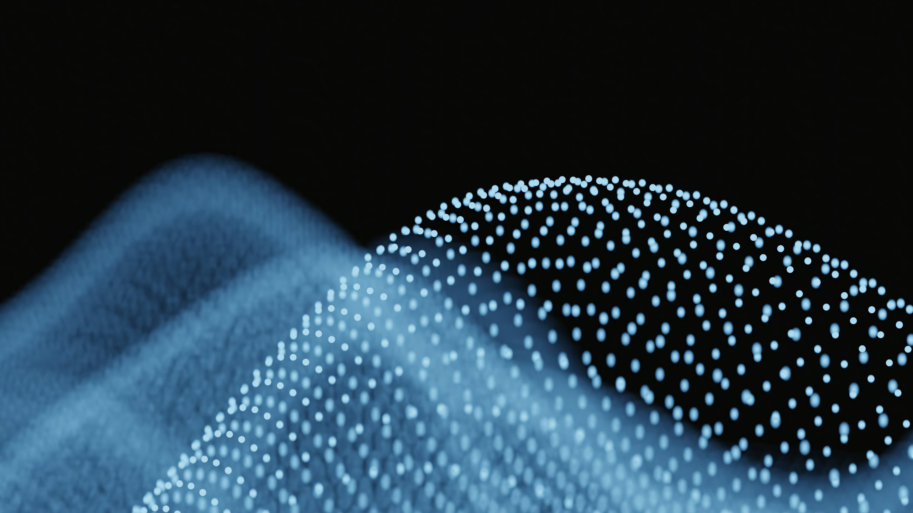 Abstract blue waves of glowing digital particles