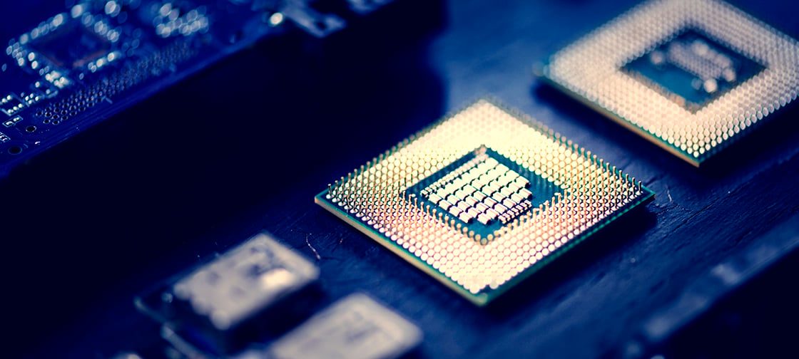 Close-up of a computer processor chip