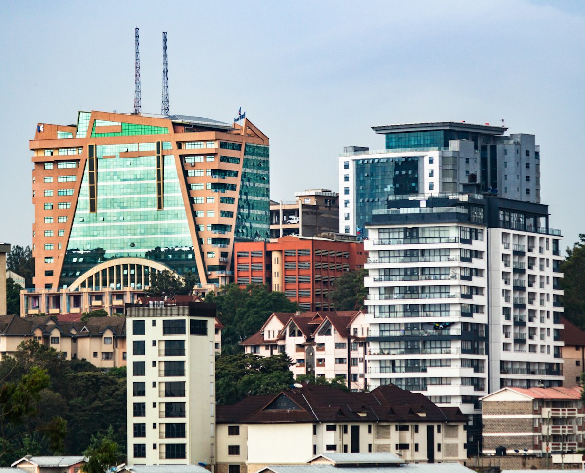 Modern Nairobi skyline with glass office towers
